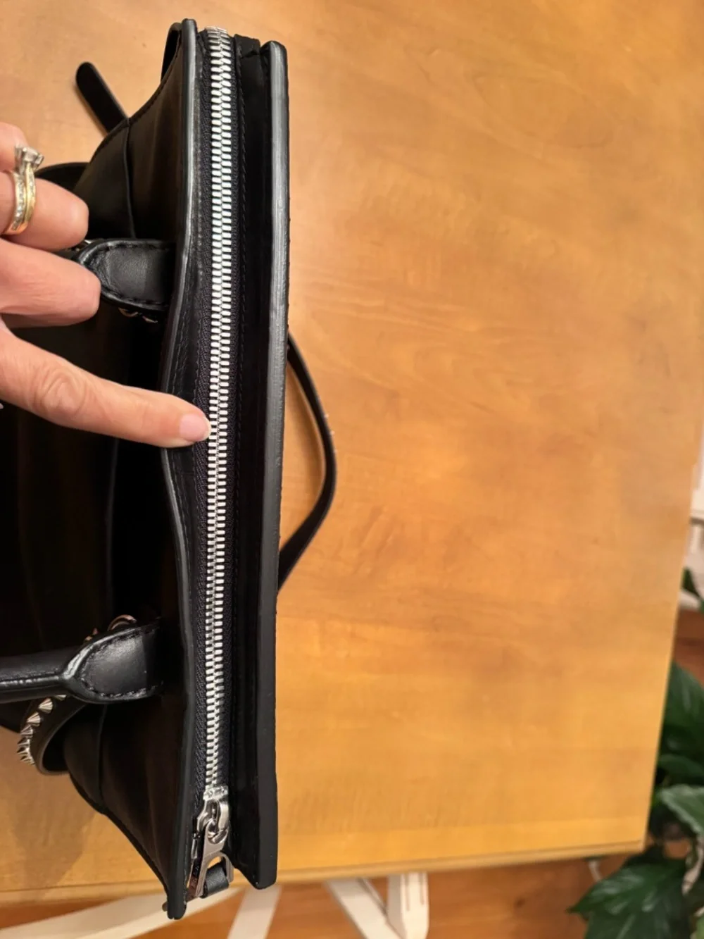 PRICE DROP TODAY 090926 Barbara Bui Black Leather & Python Trim Studded Tote